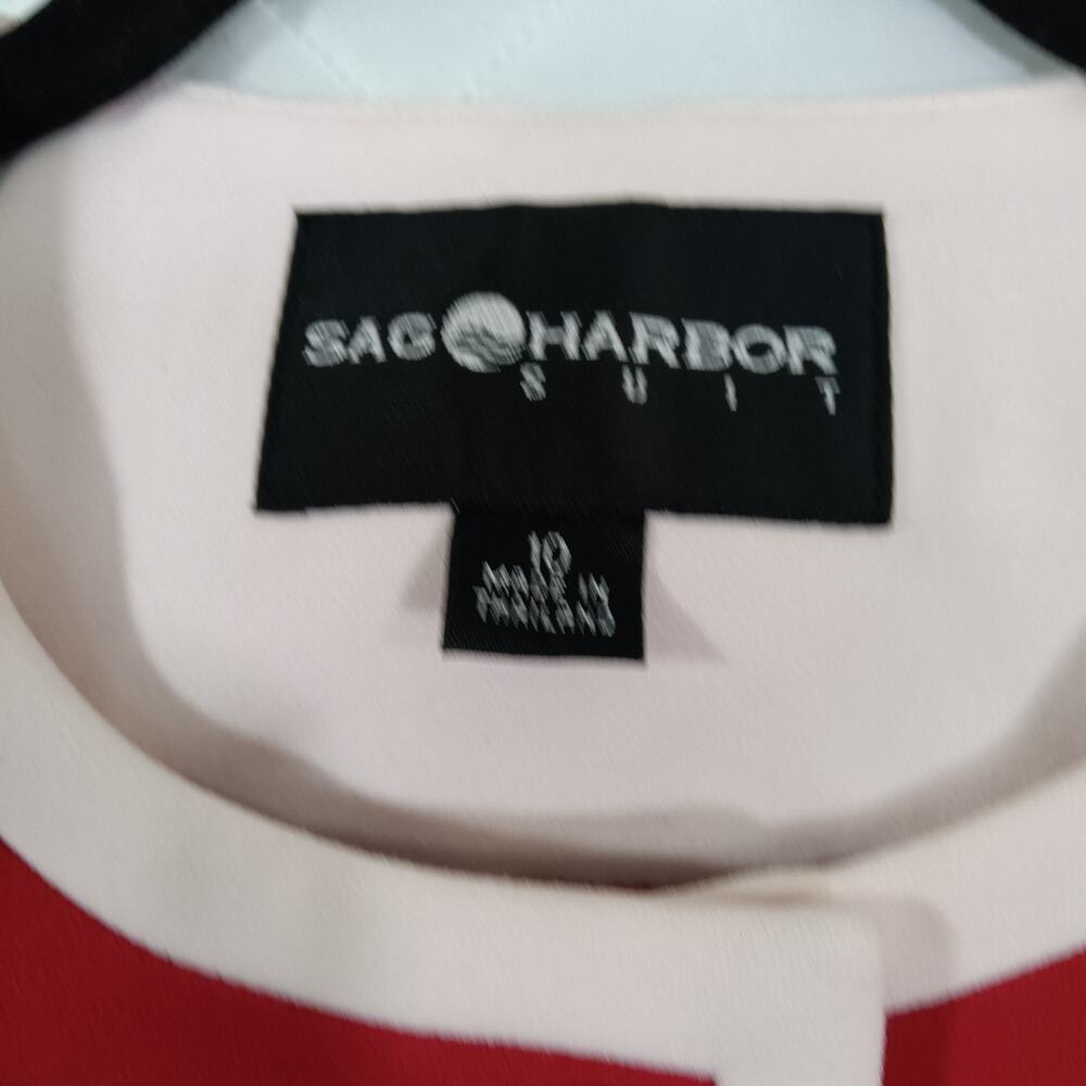 Sag Harbor Women's 2Pc Jacket & Skirt Suit Red w/White Trim, Sz 10, Lined, Chic - Picture 14 of 16